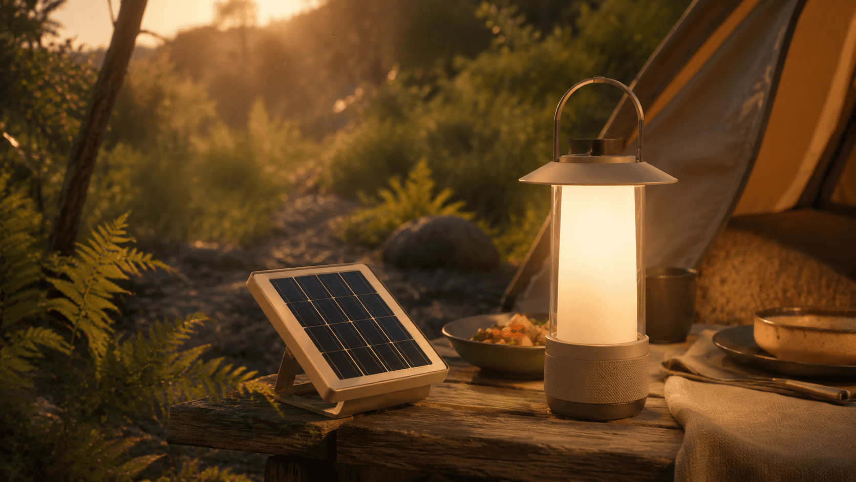 Camp & portable solar lighting in use