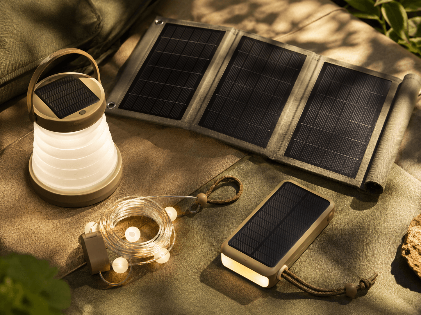 Camp-Ready Solar Set in an outdoor solar lighting setting