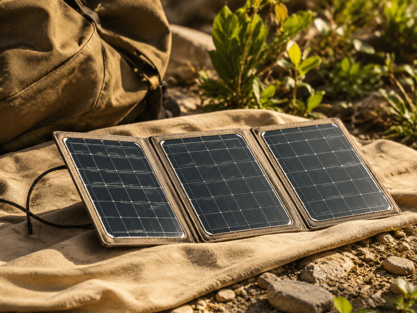 Foldable Solar Charger 20W in an outdoor solar lighting setting