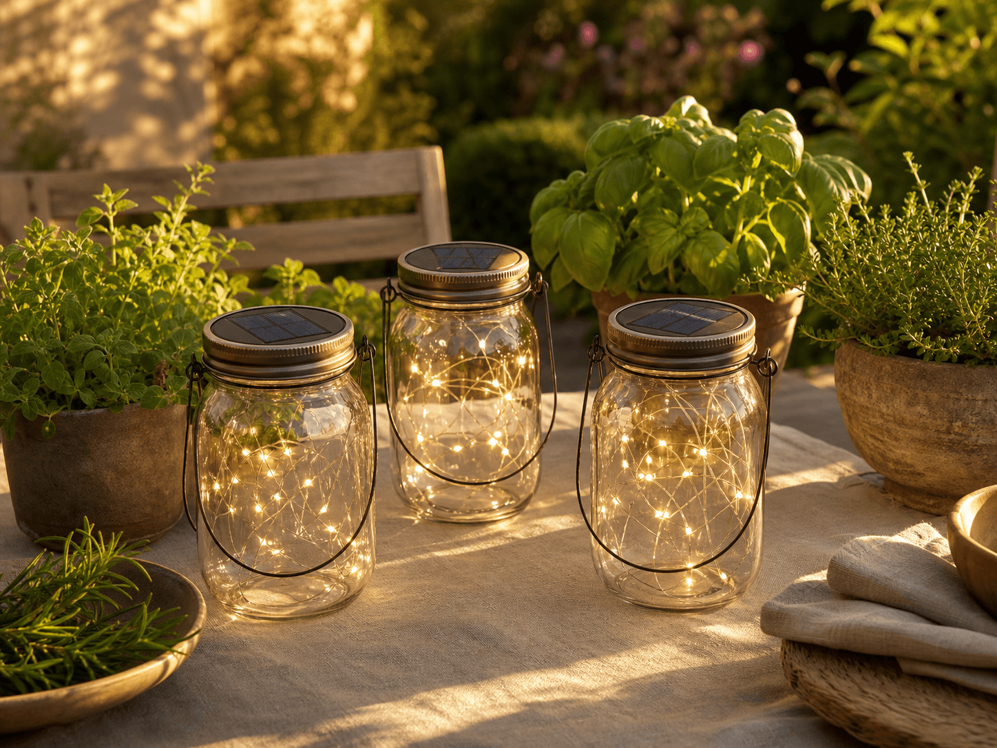 Solar Fairy Jar Set in an outdoor solar lighting setting