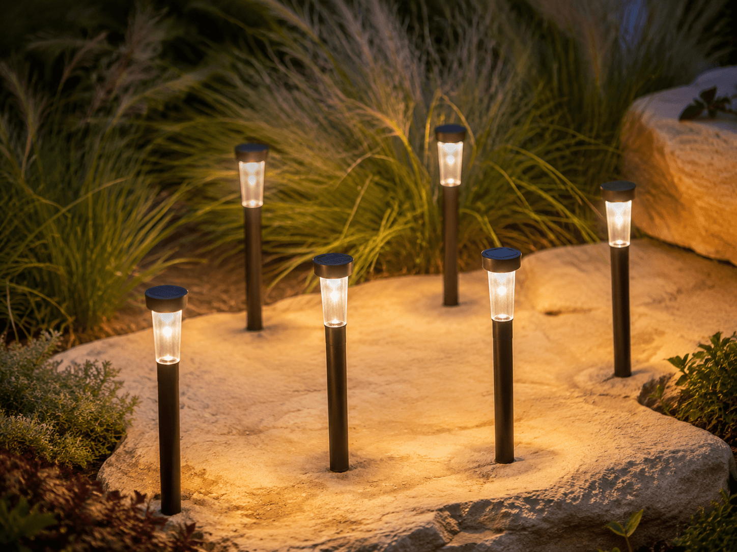 Solar Path Light Set of 6 in an outdoor solar lighting setting