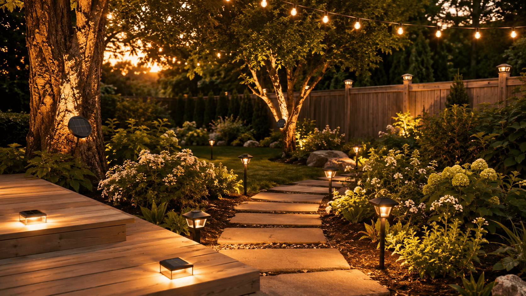 Whole-Garden Solar System in an outdoor solar lighting setting